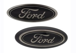 Ford F-150 Emblem Kit - Front/Rear - Ford Racing - Smoked Chrome Oval w/o Camera Provision - Black - `18-`23